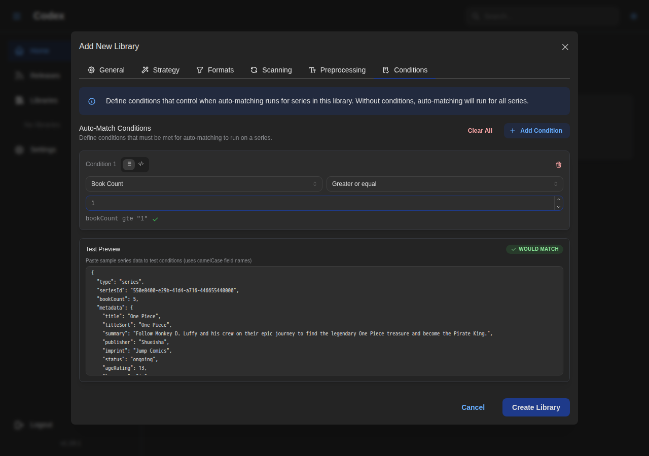 Library Auto-Match Conditions